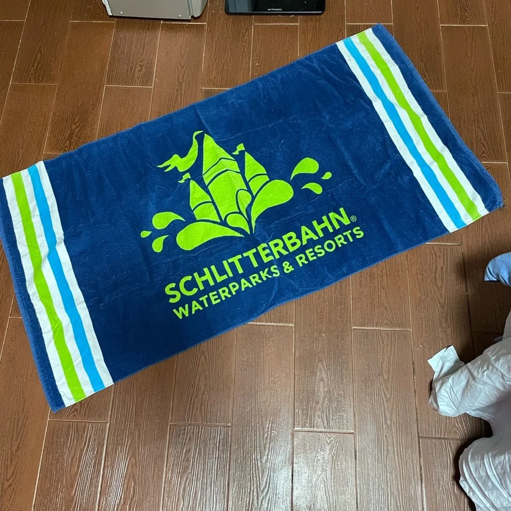 Schlitterbahn Waterparks and Resorts beach towel Velour blue green white striped